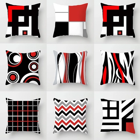 Funda de Almohada Geométrica Abstracta Roja Minimalista Moderna Poliéster Piel de Melocotón Sofá Funda Decorativa para Hogar