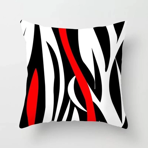 Funda de Almohada Geométrica Abstracta Roja Minimalista Moderna Poliéster Piel de Melocotón Sofá Funda Decorativa para Hogar