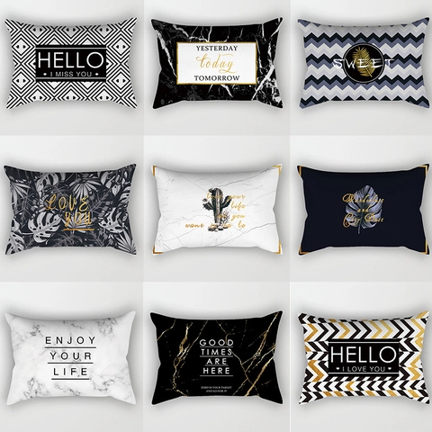 Federa per Cuscino Lombare Nordico Marmo Geometrico Poliestere Pelle di Pesca Nero Bianco Oro Federa Decorativa per Auto Divano Ufficio