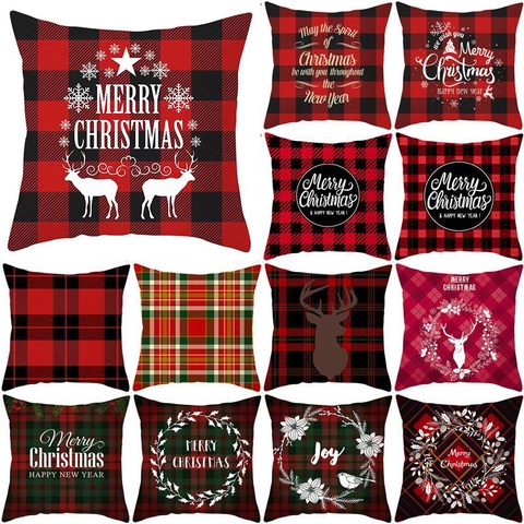 Weihnachten Rot Schwarz Kariert Kissenbezug Pfirsichhaut Polyester Rentier Schneeflocke Dekorativ Quadratisch Kissenhülle Heim Wohnzimmer