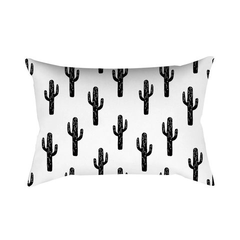 Funda de Cojín Rectangular Geométrica Blanca y Negra Minimalista Moderna De Poliéster Piel de Melocotón Para Sofá Hogar