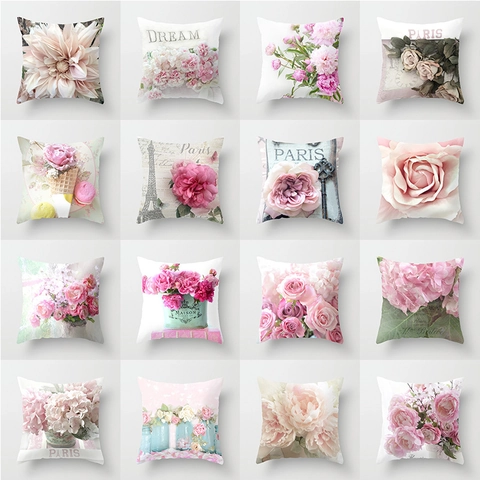 Amerikanisch Vintage Blumen Kissenbezug Elegant Polyester Pfirsichhaut Quadratischer Dekokissen Bezug Für Home Sofa Wohnzimmer