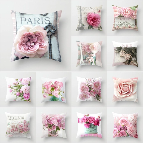 Amerikanisch Vintage Blumen Kissenbezug Elegant Polyester Pfirsichhaut Quadratischer Dekokissen Bezug Für Home Sofa Wohnzimmer