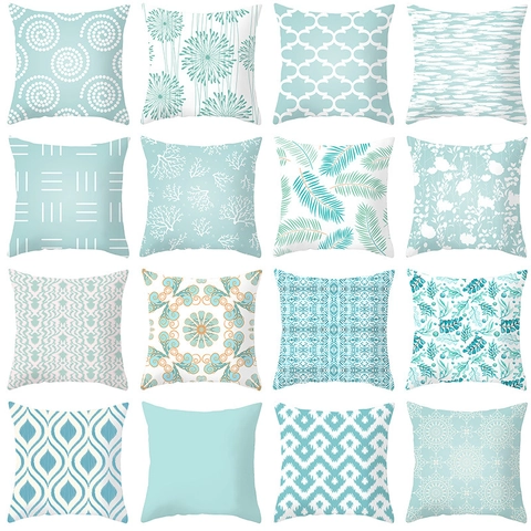 Federa con Motivo Geometrico Mandala Floreale Blu Chiaro Bianco Fodera Cuscino Decorativa per Divano Casa Ufficio