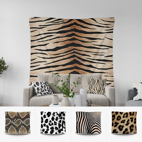 Moderno Arazzo Stampa Animale in Poliestere da Parete Motivo Tigre Leopardo Zebra Coperta per Soggiorno Camera da Letto