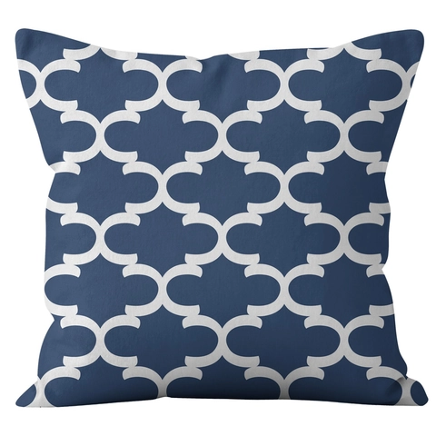 Federa per Cuscino in Lino Blu Notte Quadrata Copricuscino per Divano Casa Decor Moderno Etnico Pattern Geometrico Federa Decorativa