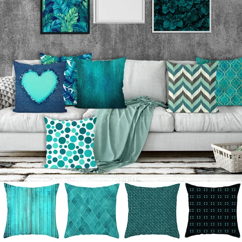 Federa Decorativa Geometrica Teal in Pelle di Pesca e Pelo Corto Quadrata Copricuscino per Divano Soggiorno Decorazione Casa