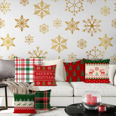 Christmas Linen Pillow Cover Decorative Cushion Case Xmas Decor Red Green Plaid Reindeer Tree Pattern Home Sofa Square