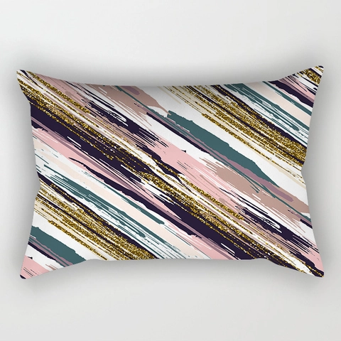 Fodera per Cuscino Lombare Geometrica a Linee Colorate Astratte Nordiche Moderna Texture Glitter Oro per Divano Auto Casa