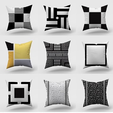 Funda de Almohada Geométrica Blanca y Negra Minimalista Moderna Piel de Melocotón Funda de Cojín de Sofá Decorativa Hogar