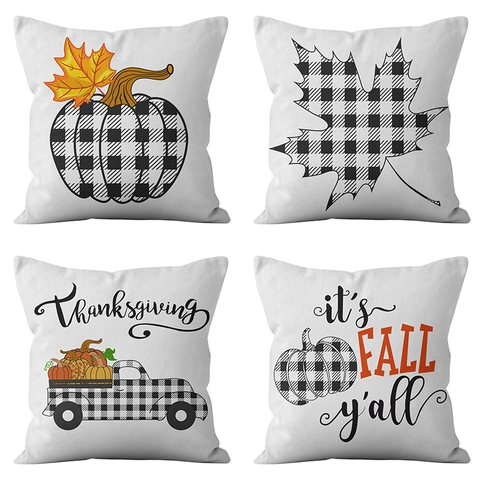 Thanksgiving Kürbis Plaid Dekorativer Kissenbezug Herbst Ernte Buffalo Check Kissenhülle Für Heim Sofa Couch Dekoration