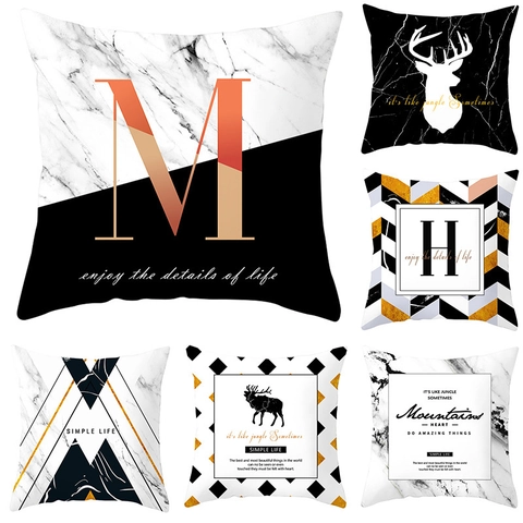 Fodera per Cuscino Nordico Moderno in Marmo Geometrico Oro Nero Bianco Stampa in Poliestere per Divano Decorazione