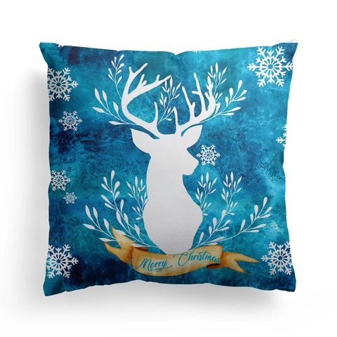 Weihnachten Aquarell Elch Kissenbezug Nordischer Stil Pfirsichhaut Blau Rentier Schneeflocke Dekorativer Quadratischer Kissenbezug Für Zuhause
