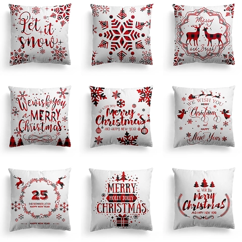 Weihnachten Kissenbezug Pfirsichhaut Polyester Büffelkaro Rentier Schneeflocke Muster Festliche Haus Dekoration