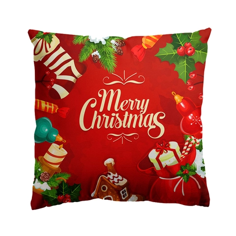 Festive Christmas Pillowcase Red Green Santa Snowman Pattern Polyester Cushion Cover For Sofa Home Decor Holiday Gift