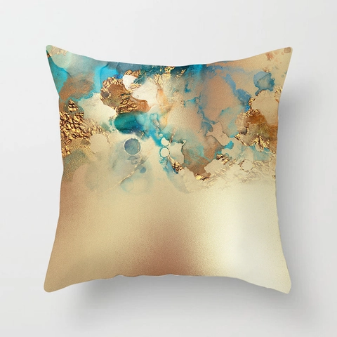 Federa per Cuscino in Pelle di Pesca con Texture di Marmo a Foglia d'Oro ad Acquerello Astratto Nordico Moderna Lussuosa