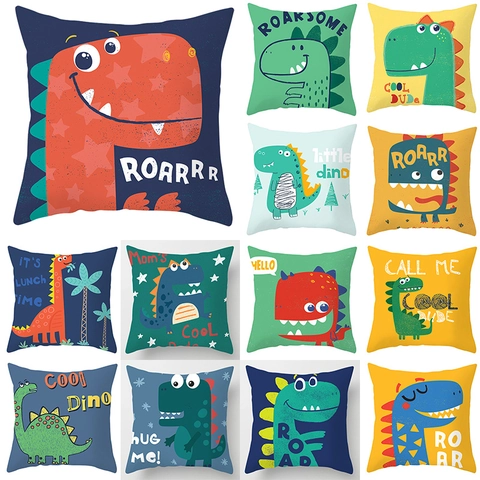 Cartoon Dinosaurier Kissenbezug Polyester Dekorativ Kissenhülle Für Kinderzimmer Haus Sofa Quadratisch Bedruckt Kissen Bezug