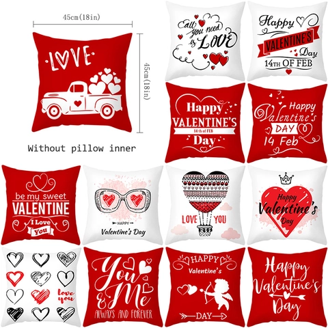 Valentine Day Heart Print Pillowcase Peach Skin Velvet Cushion Cover Cupid Pattern Romantic Home Decor Cushion Case Gift For Lovers