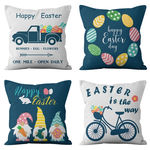 Pasen Decoratieve Polyester Kussensloop Kabouters Paaseieren Retro Vrachtwagen Patroon Kussenhoes Voor Thuis Bank Slaapkamer
