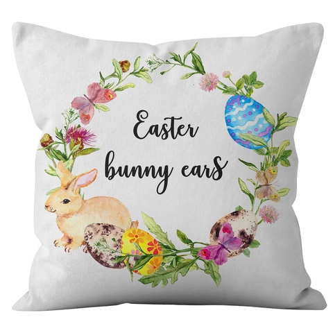 Easter Pillow Case Watercolor Bunny Eggs Floral Print Peach Skin Cushion Cover Decorative Throw Pillow Cover For Home Sofa