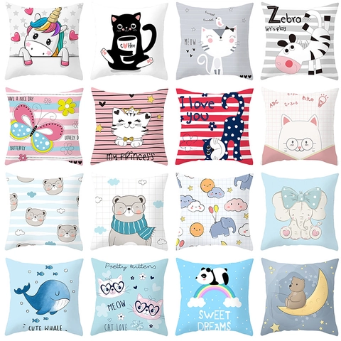 Cartoon Dieren Peach Skin Kussensloop Vierkante Decoratieve Kussenhoes Voor Kinderkamer Sofa Home Decor Moderne Stijl