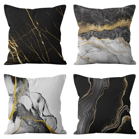 Modern Nordic Marble Texture Cushion Cover Gold Foil Fluid Art Abstract Peach Skin Throw Pillow Case For Sofa Home Decor