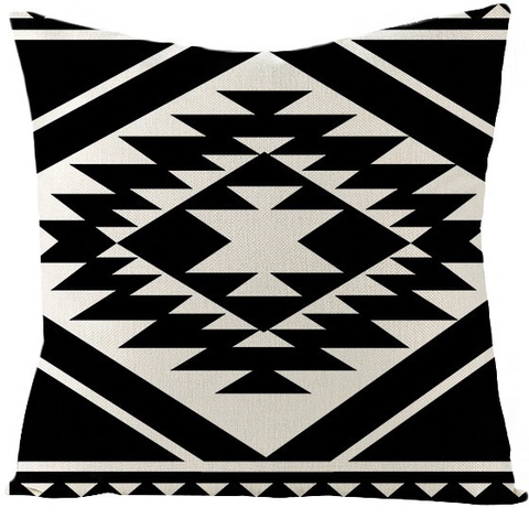Funda de Almohada Geométrica Marroquí de Lino de Algodón Blanco y Negro Estilo Tribal Bohemio Decorativa Hogar