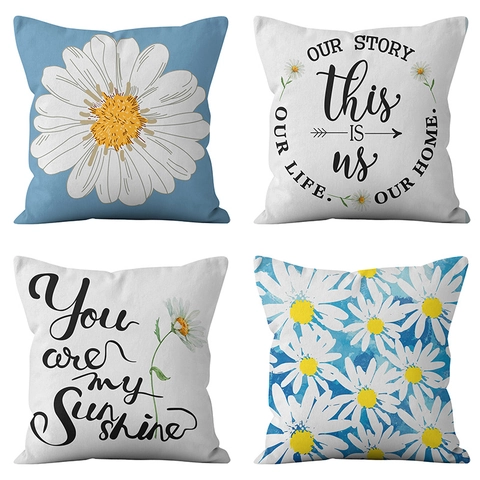 Fresh Daisy Sunflower Pattern Decorative Pillowcase For Home Living Room Bedroom Polyester Peach Skin Throw Pillow Cover Without Core