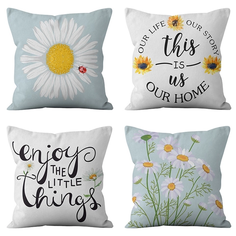 Fresh Daisy Sunflower Pattern Decorative Pillowcase For Home Living Room Bedroom Polyester Peach Skin Throw Pillow Cover Without Core