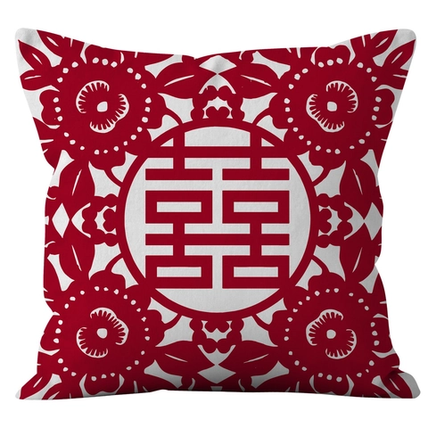 Kissenbezug Im Chinesischen Stil Kurzplüsch Doppelseitig Bedruckt Quadratisch Für Hochzeit Home Decor Ohne Kern