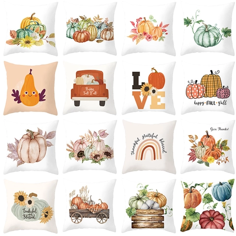 Funda de Almohada Decorativa Acción de Gracias Cosecha de Otoño Calabaza Girasol de Poliéster Piel de Melocotón para Sofá de Casa