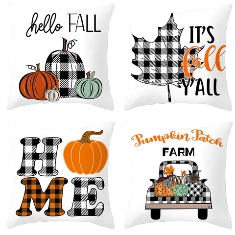 Erntedankfest Kürbis Dekorative Kissenbezug Herbst Buffalo Karomuster LKW Zuhause Fall Kissenhülle Polyester Wohndekor