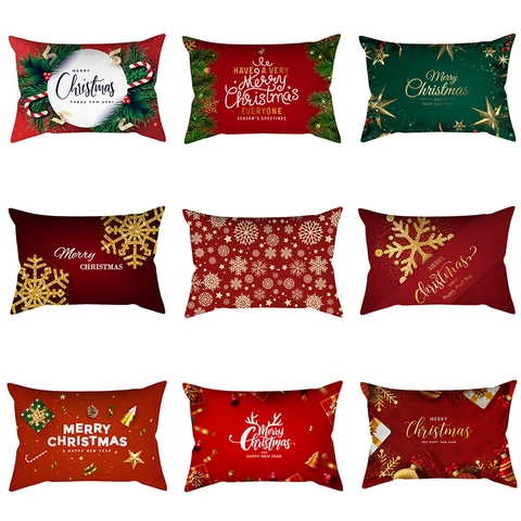 Weihnachten Kissenbezug Gold Schneeflocke Bedruckt Rechteck Polyester Lendenkissenhülle Frohe Weihnachten Heimdekoration