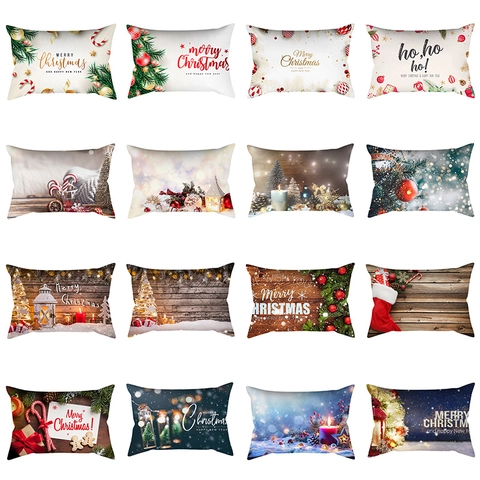 Kerst Lendensteun Kussensloop Rechthoekig Polyester Sierkussenhoes Voor Bank Couch Home Decor Feestelijke Kerstmis Vakantie Bedrukt