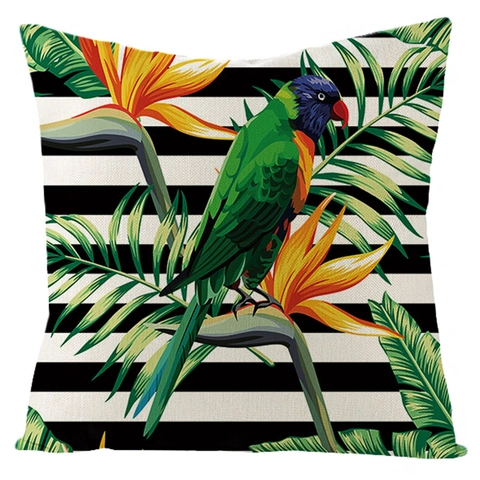 Fodera per Cuscino in Lino Tropicale Impermeabile Motivo Pappagallo Fenicottero Summer Paradise Federa Decorativa per Esterni Interni Casa