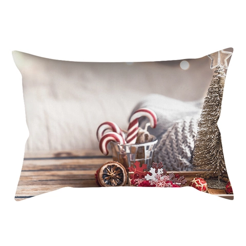 Kerst Lendensteun Kussensloop Rechthoekig Polyester Sierkussenhoes Voor Bank Couch Home Decor Feestelijke Kerstmis Vakantie Bedrukt