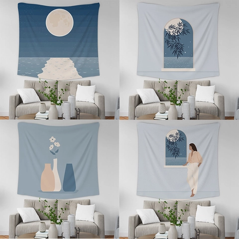 Nordischer Stil Minimalistische Abstrakte Landschaft Wandbehang Tapisserie Polyester Gewebe Dekorative Hintergrundtuch Für Zuhause Schlafzimmer Dekor