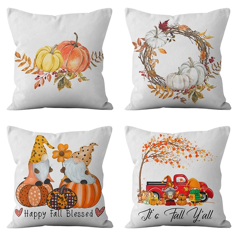 Thanksgiving Fall Autumn Pumpkin Gnome Decorative Pillow Case Soft Polyester Cushion Cover Red Truck Home Decor