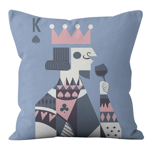 Funda de Almohada de Felpa Corta Moderna Nórdica Patrón Póker Rey Reina Artística Decorativa Cojín Para Sofá Sala de Estar