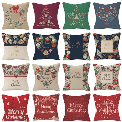 Nordisch Weihnachten Baumwolle Leinen Kissenbezug Merry Christmas Kranz Baum Druck Kissenhülle Dekorative Haus Sofa Kissen Bezug