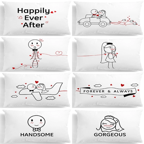 Romantisch Paar Strichmännchen Hochzeit Kissenbezug Happily Ever After Forever Always Polyester Minimalistisch Deko Kissenhülle Geschenk