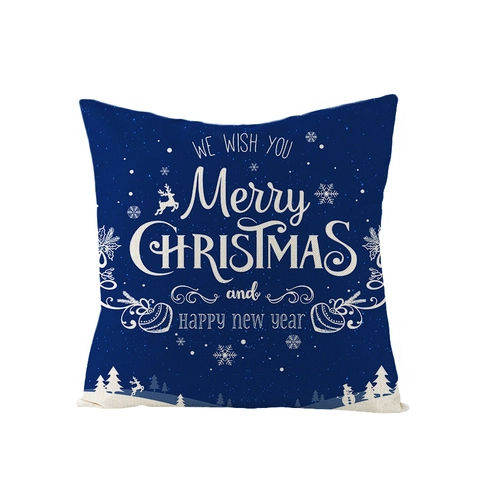 Weihnachten Leinen Kissenbezug Blau Navy Rentier Weihnachtsbaum Vintage LKW Schneeflocke Muster Dekorativer Kissenhülle Für Zuhause Deko