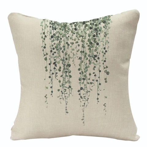 Nordisch Tropische Blätter Leinen Kissenbezug Quadratisch Aquarell Grüne Pflanzen Druck Kissenhülle Für Sofa Zuhause Dekor
