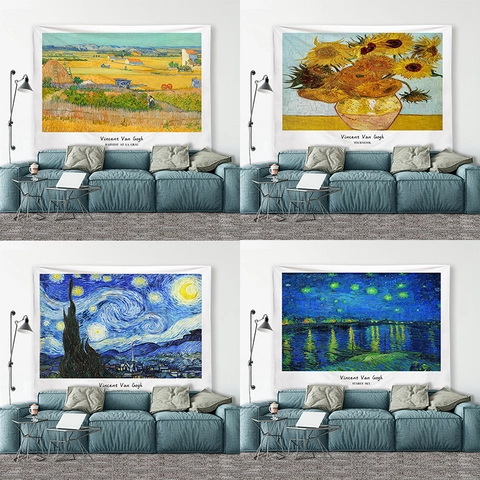 Vincent Van Gogh Art Wall Tapestry Oil Painting Landscape Starry Night Sunflowers Decorative Hanging Cloth For Room Decor
