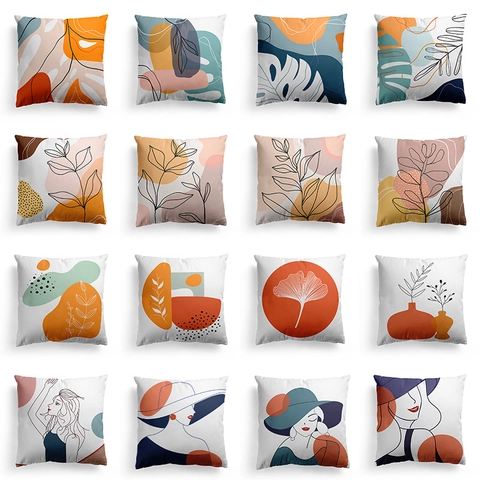 Nordic Abstract Art Throw Pillow Case Polyester Cushion Cover Geometric Flower Leaf Minimalist Line Portrait Sofa Home Decor