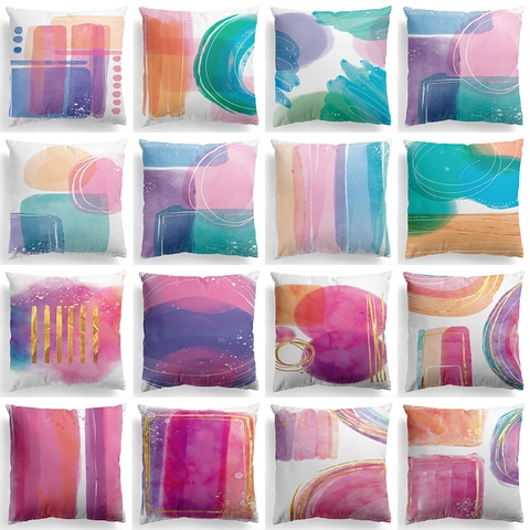 Abstrakte Kunst Aquarell Kissenbezug Modern Kurzplüsch Quadratischer Kissenbezug Für Zuhause Sofa Wohnzimmer Deko Bezug