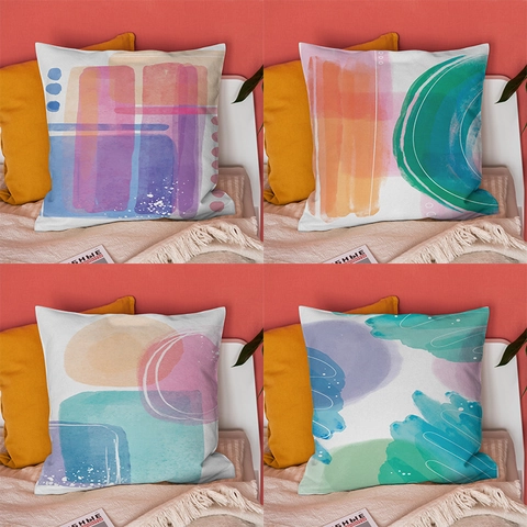 Abstrakte Kunst Aquarell Kissenbezug Modern Kurzplüsch Quadratischer Kissenbezug Für Zuhause Sofa Wohnzimmer Deko Bezug