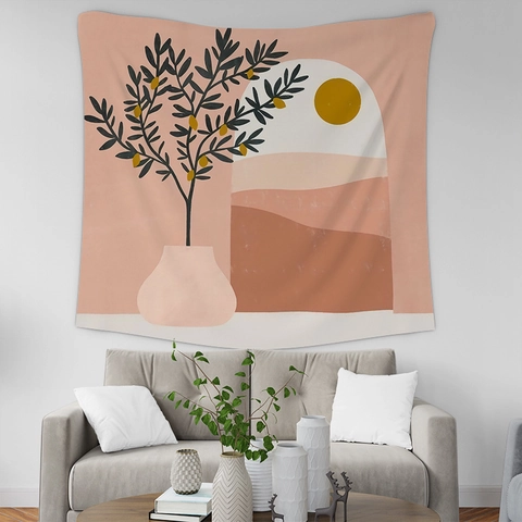 Scandinavisch Morandi Abstract Polyester Wandkleed Boheems Figuur Landschap Muurdecoratie Voor Woonkamer Slaapkamer