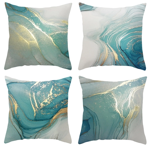 Fodera per Cuscino Nordica Astratta Marmo Verde Texture Inchiostro Bordo Oro Pelle di Pesca Casa Ufficio Copριmaξιλάρι