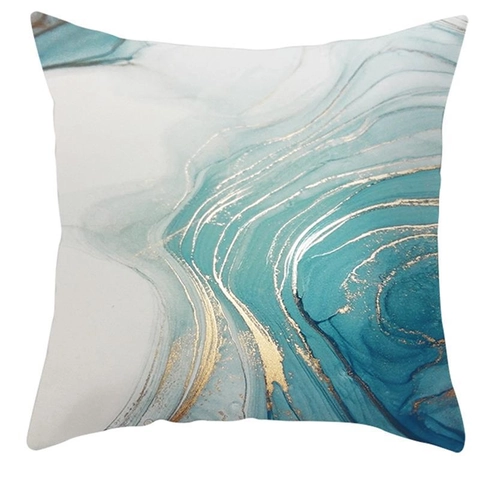 Fodera per Cuscino Nordica Astratta Marmo Verde Texture Inchiostro Bordo Oro Pelle di Pesca Casa Ufficio Copριmaξιλάρι